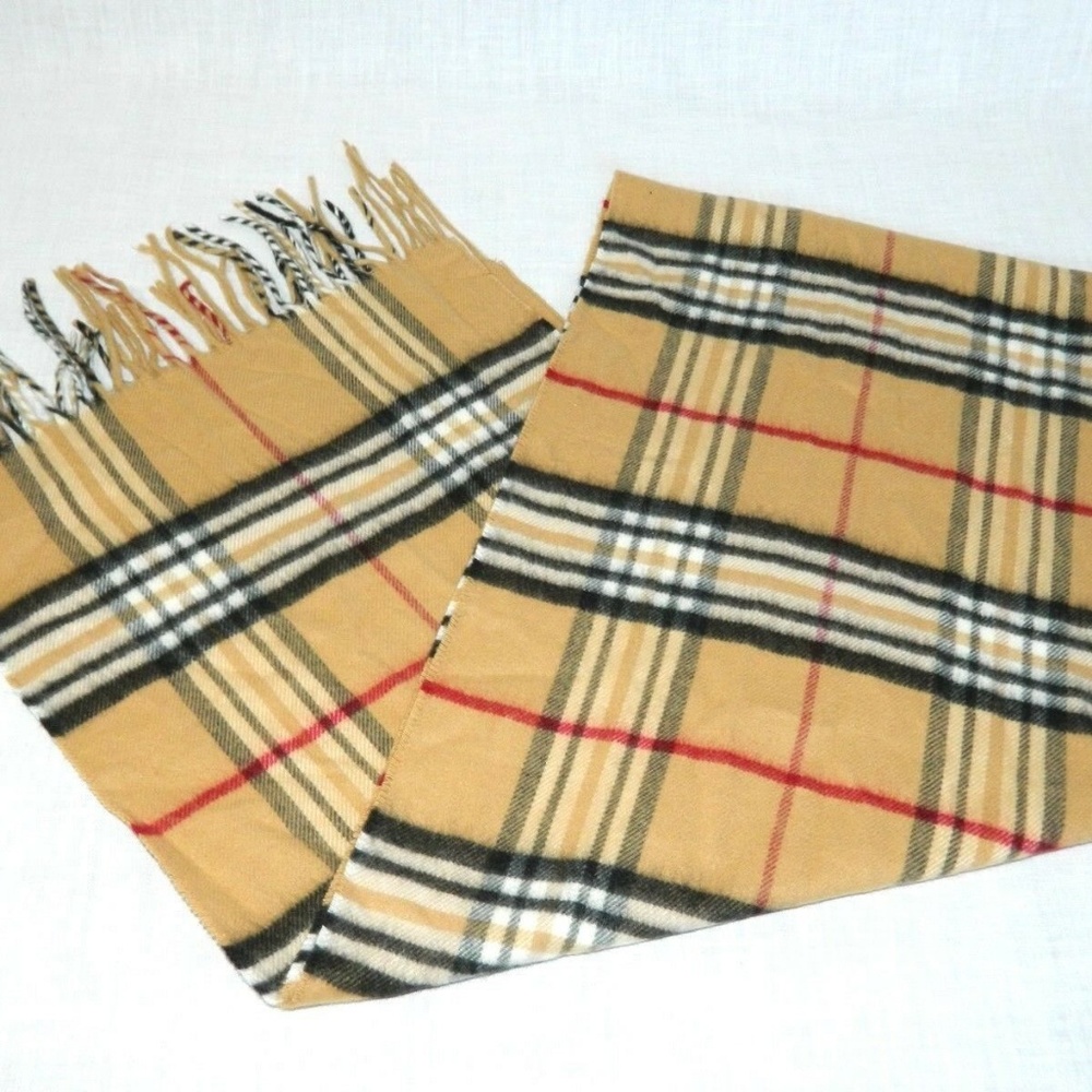 V. FRAAS Cashmink Plaid Scarf Camel Black Red Tan - Picture 2 of 4
